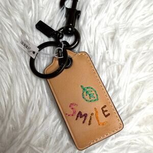 NWT COACH Original Bottle Opener Key Fob Natural Leather with Diary Embroidery